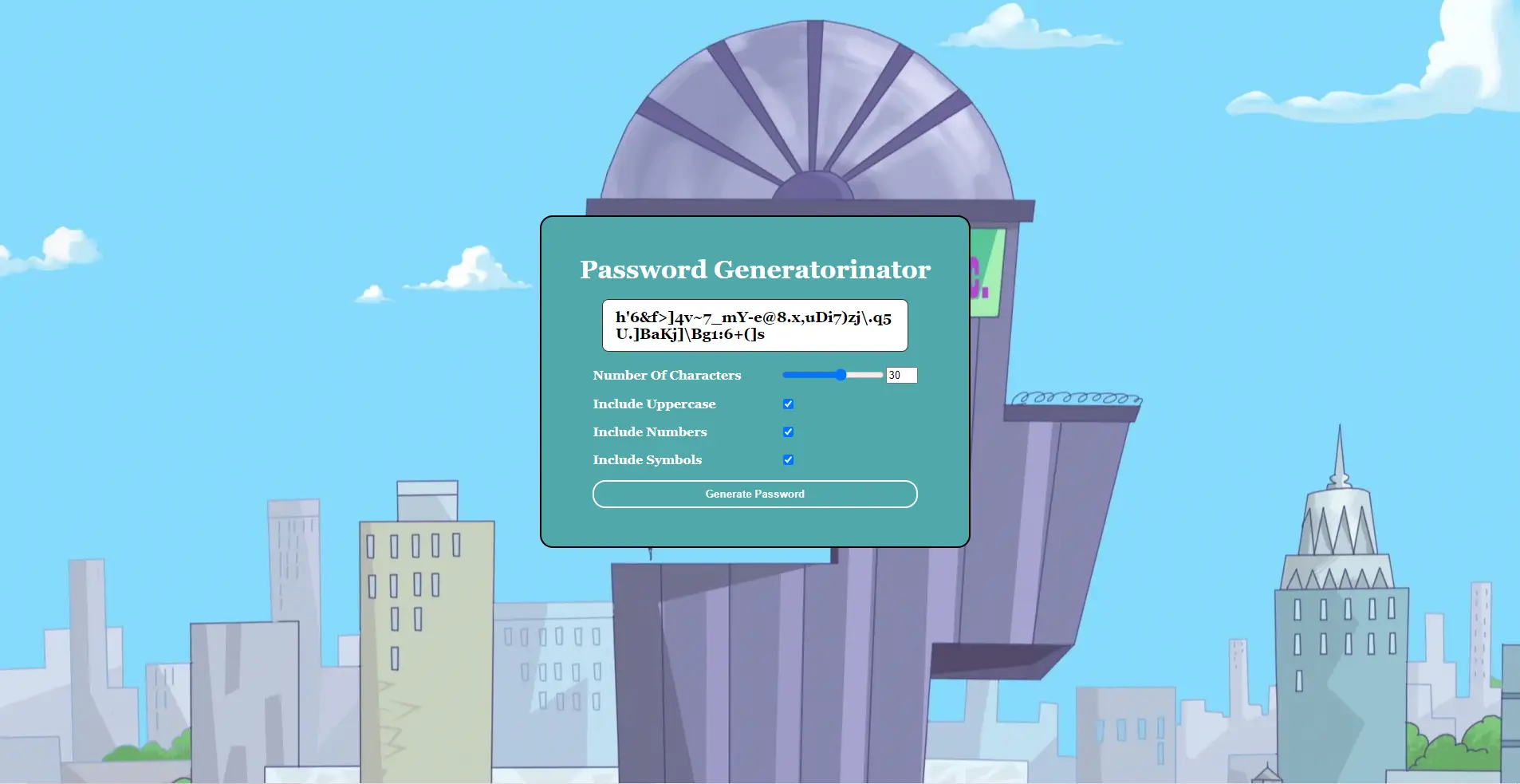 Doofenshmirtz skyscraper showing an option to generate a password